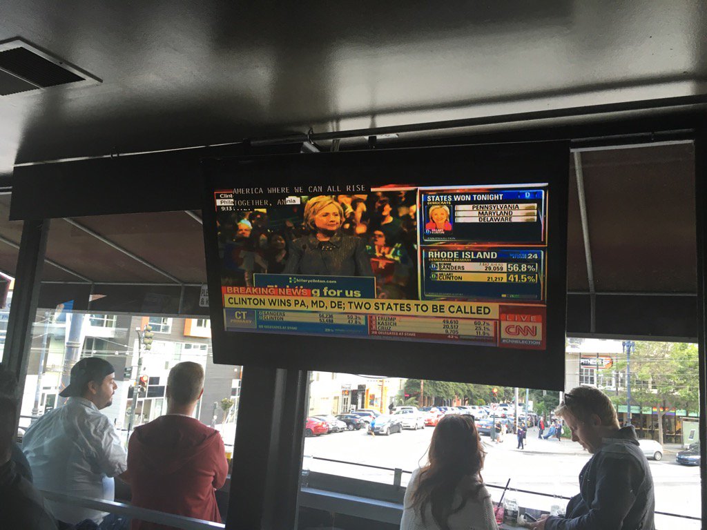 TV news on screen at local pub
